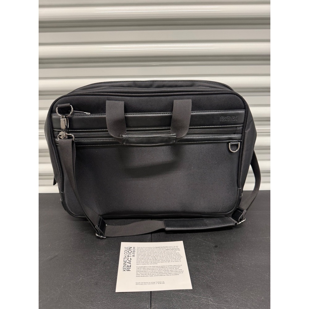 Kenneth Cole Reaction R-Tech Black Laptop Briefcase Messenger Bag Tablet Pocket